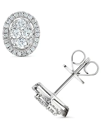 Diamond Oval Halo Cluster Stud Earrings (5/8 ct. t.w.) in 14k White Gold