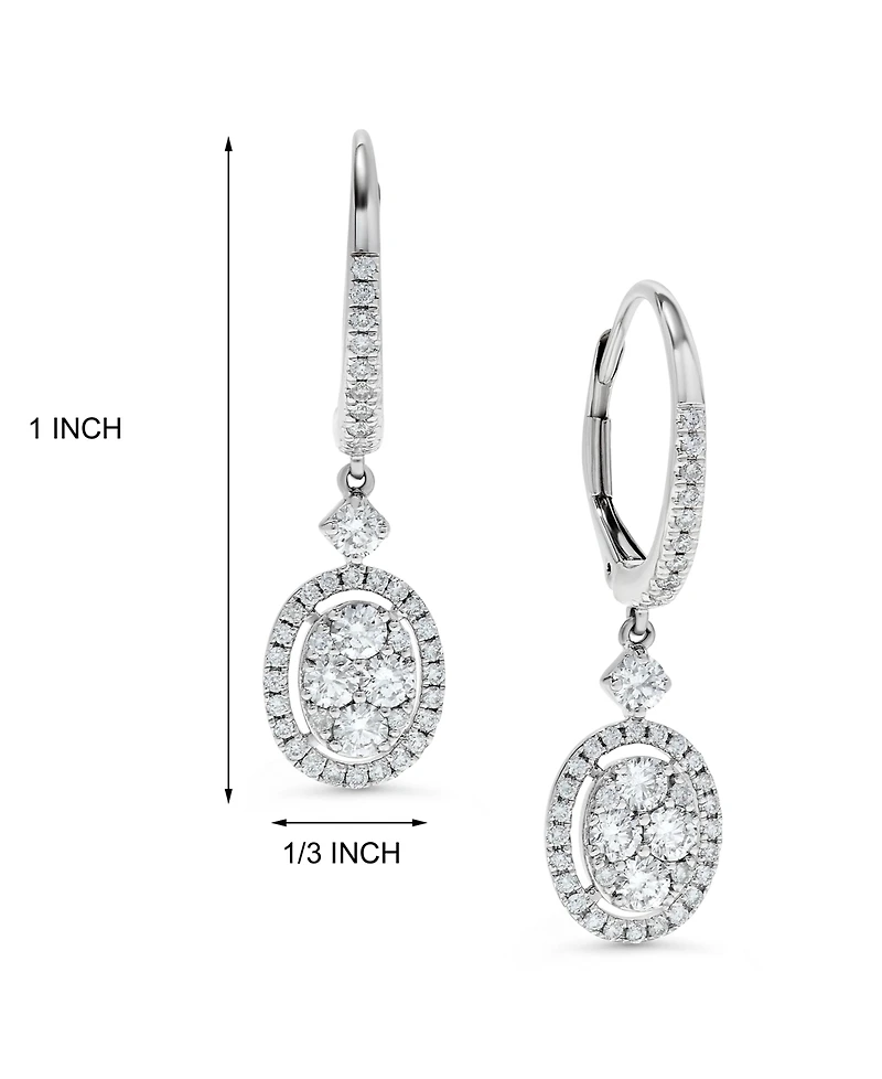 Diamond Halo Cluster Oval Drop Earrings (1 ct. t.w.) in 14k White Gold