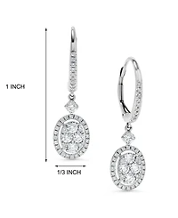 Diamond Halo Cluster Oval Drop Earrings (1 ct. t.w.) in 14k White Gold