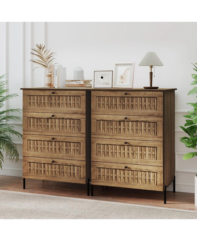 Slickblue Oak 4-Drawer Storage Dresser with Metal Legs for Bedroom Organization