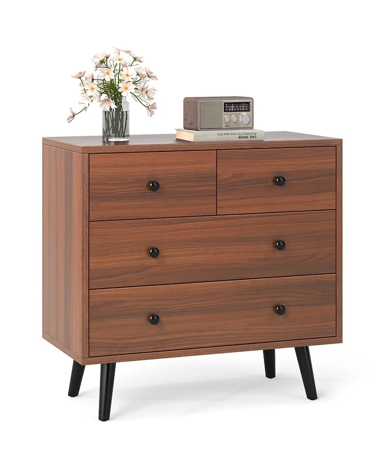 Slickblue 4 Drawer Wooden Dresser Wide Storage Cabinet for Bedroom