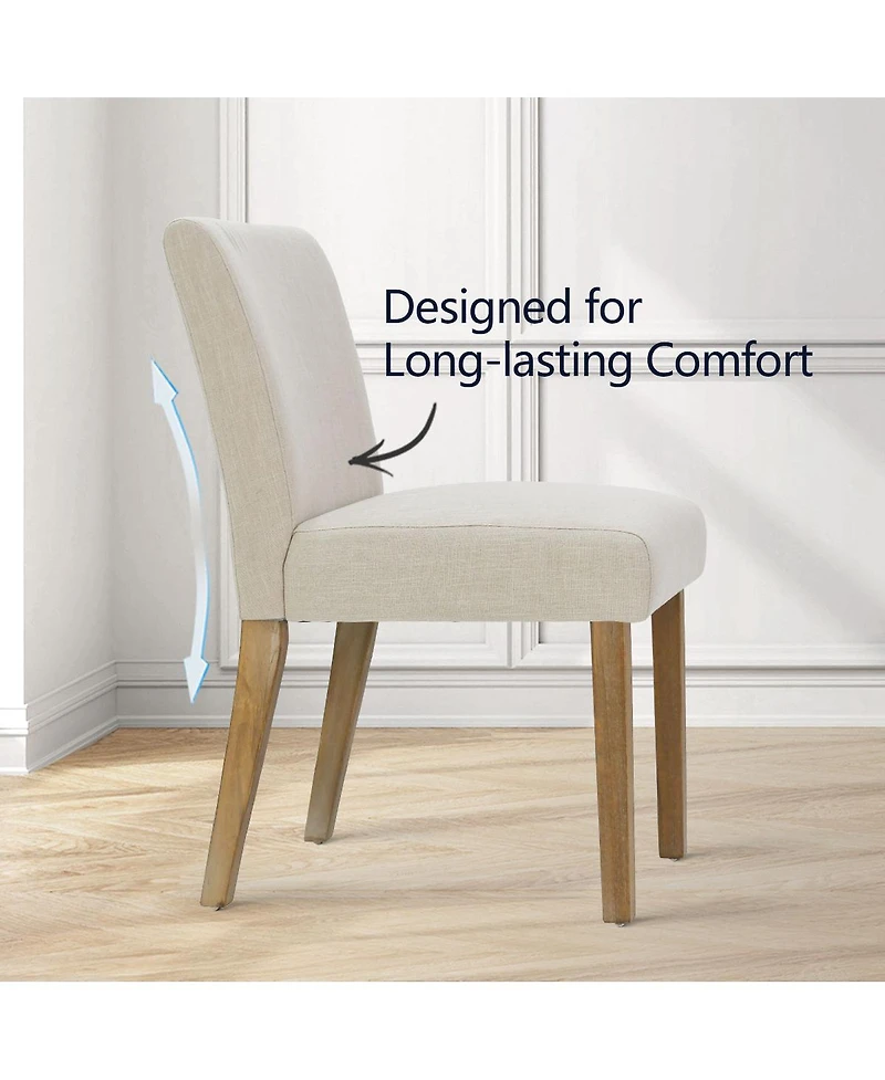 Maison Boucle Set of 2 Linen Upholstered Dining Chairs with Solid Wood Legs