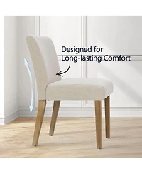 Maison Boucle Set of 2 Linen Upholstered Dining Chairs with Solid Wood Legs