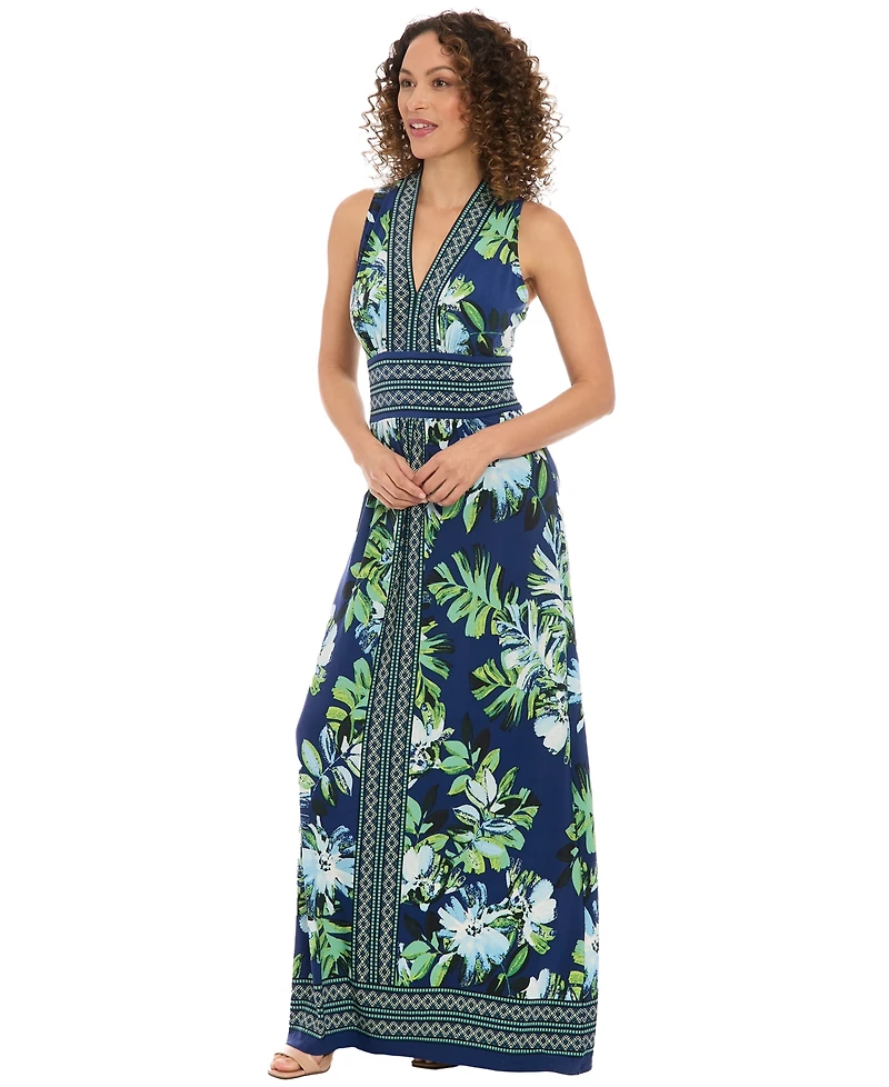 London Times Women's V-Neck Maxi Dress