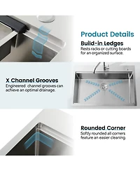 Busdays Stainless Steel Kitchen Sink, Single Bowl, Overmount Handmade Sink in Brushed, with Cutting Board, Colander