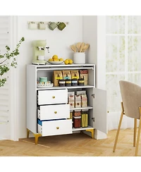Slickblue Chest of Drawers with Flip-Up Fluted Glass Door for Bedroom