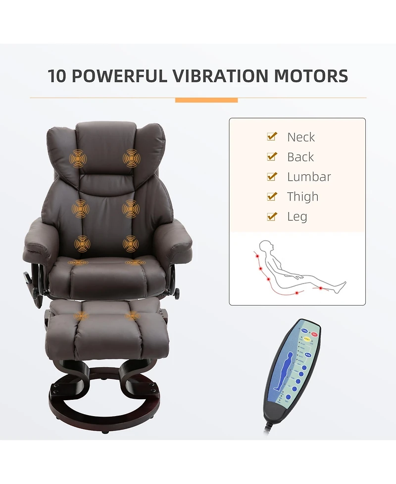 Boyel Living Massage Recliner Chair with Ottoman 10 Vibration Points 360degree(s) Swivel Faux Leather