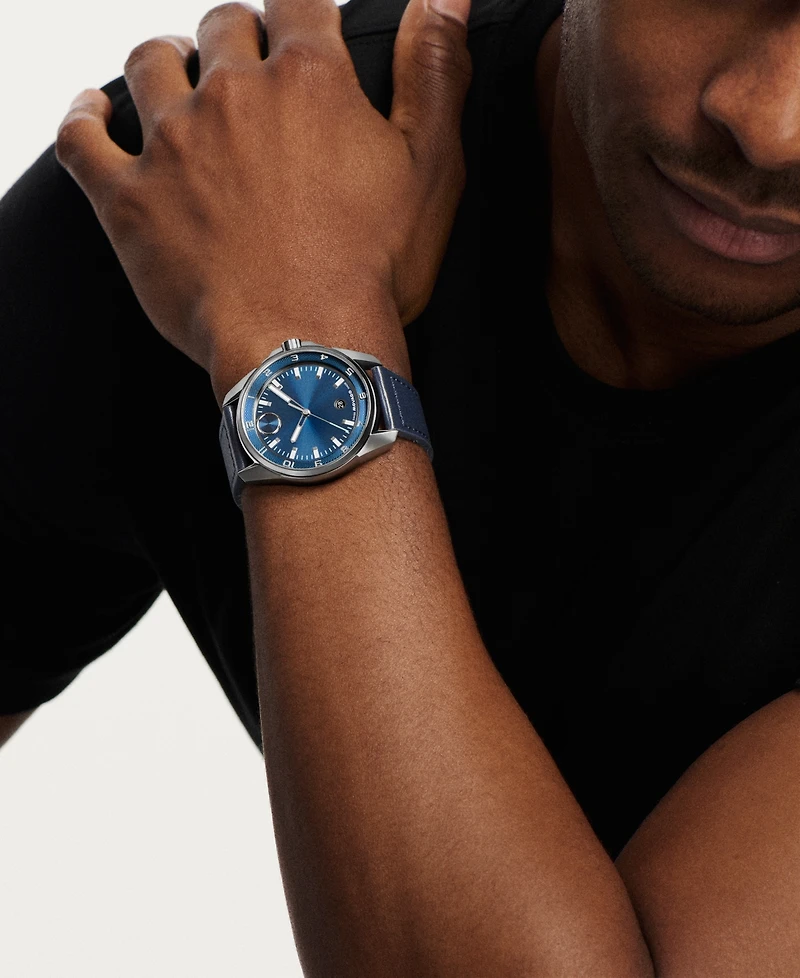 Movado Men's Bold Verso S Swiss Quartz Navy Leather Watch, 42mm