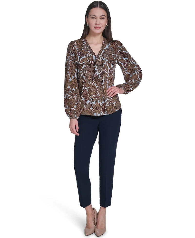 Tommy Hilfiger Women's V-Neck Long-Sleeve Ruffle Blouse