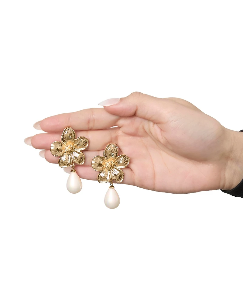 Jessica Simpson Flower Earrings with Dangling Faux Pearl, Drop Earrings for Women