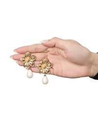 Jessica Simpson Flower Earrings with Dangling Faux Pearl, Drop Earrings for Women