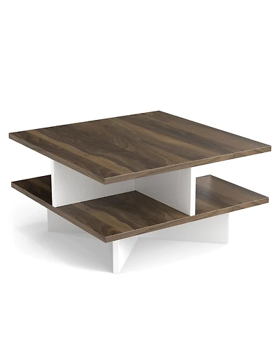 Slickblue Square Coffee Table 2 Tier 4 Storage Compartments