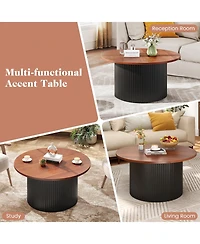Slickblue Round Coffee Table Solid Wood Frame Wooden Top
