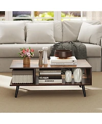 Slickblue Mid Century Modern Coffee Table 2 Tier Open Storage