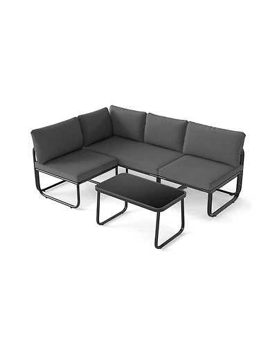 Patio Furniture Set, 4-Piece with Cushions and Coffee Table
