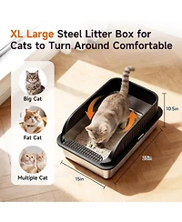 Aronkl Extra Large Stainless Steel Cat Litter Box Odor Free High Sides With Scoop Easy Cleaning Anti Leak Non Stick