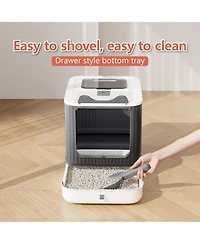 Aronkl Upgraded Fully Enclosed Cat Litter Box With Lid Drawer 3 Modes Easy Clean Anti-splashing For Kitten To Adult