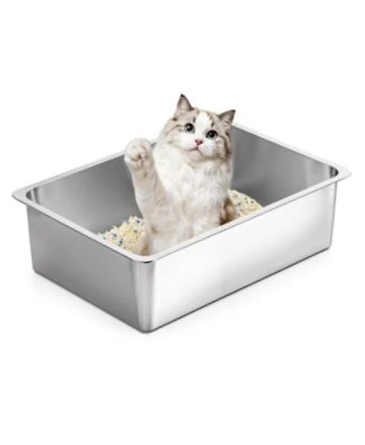 Aronkl Stainless Steel Cat Litter Box High Sided Large Non Stick No Smell Easy Clean Pet Toilet For Kitten Rabbit