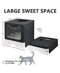 Aronkl Foldable Cat Litter Box Enclosed Top Entry Anti-splashing Large Private Space Easy Clean With Scoop 2-in-1 Brush