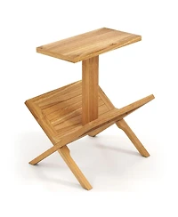 Slickblue Teak Wood 2-Tier Side Table with Built-In Magazine Rack