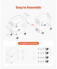 Sugift Acrylic Table with Wheels, 2-Tiers Mobile Rolling Cart, Modern Storage Desk