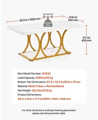 Sugift Coffee Table, Modern Faux Marble, 2-Tier Rectangle Desk with Geometric Legs