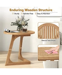 Sugift Round Teak Wood Side Table with Slatted Tabletop