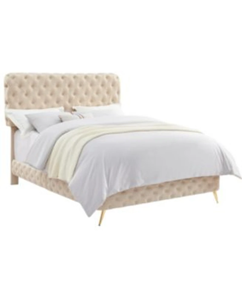 Boyel Living Luxury Upholstered Bed Frame with Tufted Headboard Platform Bed with Solid Wood Frame