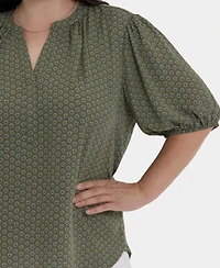 Nydj Plus Short-Puff-Sleeved Popover Top