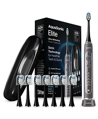 AquaSonic Elite Rechargeable Electric Toothbrush Set - Ada Accepted, 5 Modes, Travel Case, 8 Brush Heads