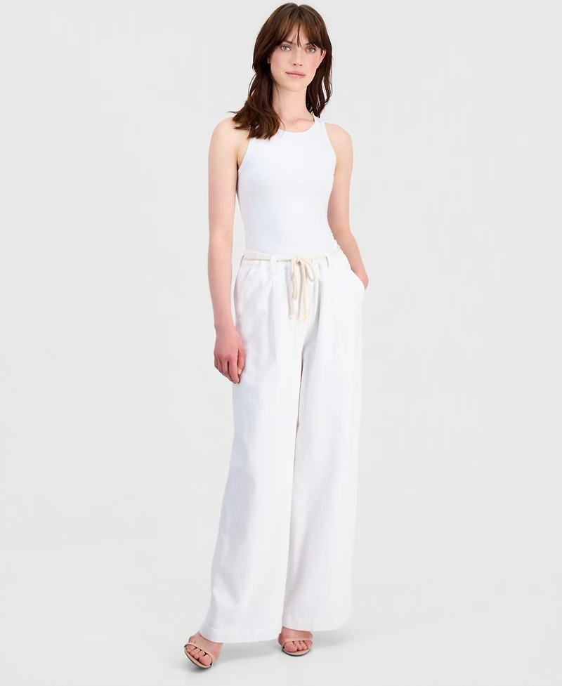 Democracy Petite AbLeisure Sky Rise Pleated Wide-Leg Rope-Belt Pants
