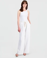Democracy Petite AbLeisure Sky Rise Pleated Wide-Leg Rope-Belt Pants