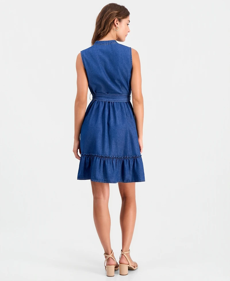 Robbie Bee Women's Sleeveless Tiered Mini Shirtdress