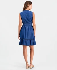 Robbie Bee Women's Sleeveless Tiered Mini Shirtdress