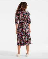 Lands' End Women's Poplin Midi Wrap Front Dress