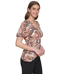 Dkny Petite Short-Sleeve Printed V-Neck Blouse