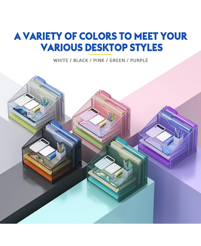 Gnuadz Mesh Desk File Organizer 3 Trays 2 Upright Sections