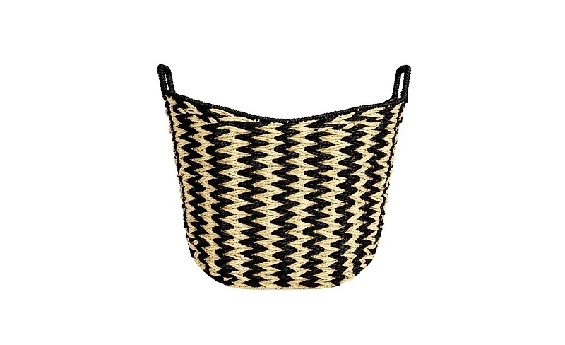 Household Essentials Zigzag Woven Paper Rope Basket, Black and Natural