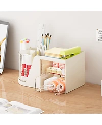 Gnuadz Desk Organizer Rotating Pen Holder 2 Drawer Storage 6 slots
