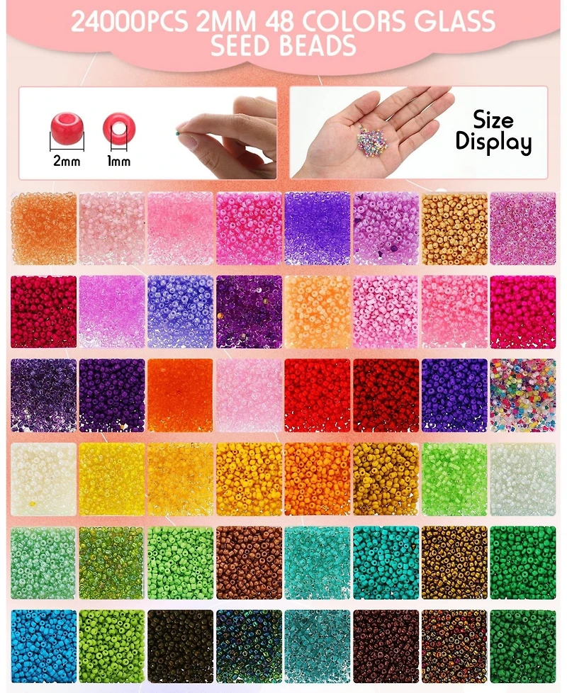 Gnuadz 24000 Bead Loom Kit Adults Glass Seed Beads Bracelet Earring Diy Craft Gift 48 colors