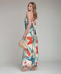 Avec Les Filles Women's Printed Halter Scarf-Tie Maxi Dress