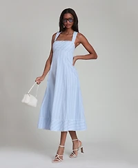 Avec Les Filles Women's Contrast Piping Midi Dress