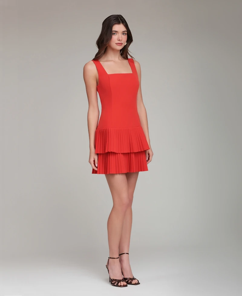 Avec Les Filles Women's Drop Waist Pleated Tier Mini Dress