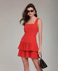 Avec Les Filles Women's Drop Waist Pleated Tier Mini Dress