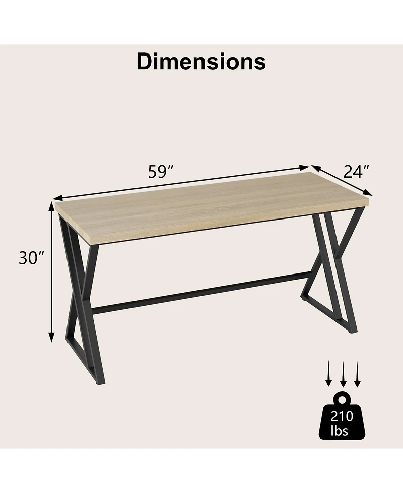 Slickblue 59 Inch Work Desk Heavy Duty Metal Frame Crossbar Design