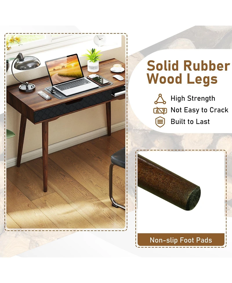 Slickblue Modern Desk Mid Century Style with Drawer and Open Shelf