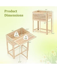 Gymax Wooden Raised Garden Bed w/ Legs Foldable Side Table Drainage for Flower Herb