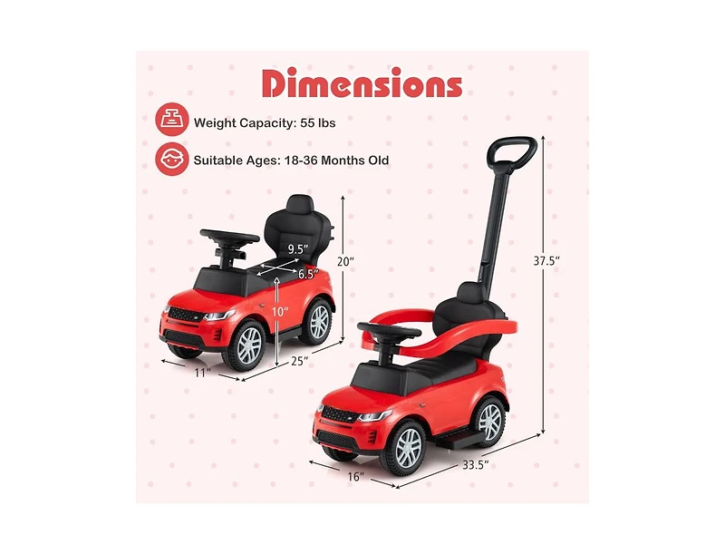 Slickblue Kids 3-in-1 Push Car with Removable Handle and Safety Guardrail