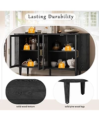 Rainsken Farmhouse Sideboard Cabinet, Wood Buffet Cabinet with Glass Doors, Adjustable Shelves and Cable Management for Dining Room, Living Room