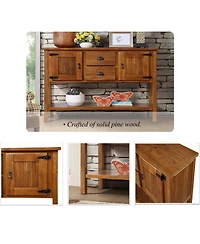 Rainsken Solid Wood Sideboard Console Table, Retro Style Storage Dining Buffet Cabinet with 2 Drawers, Cabinets and Bottom Shelf for Living Room